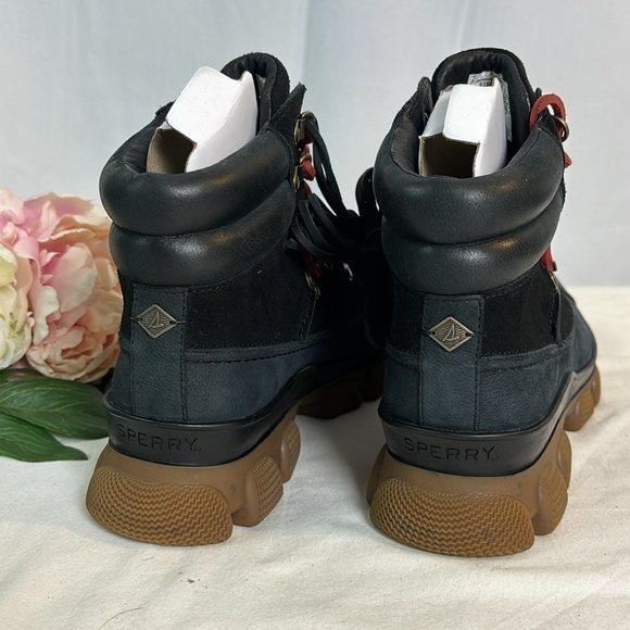 NWOB Sperry Summit Womens Black Waterproof Suede Lace Up Lug Sole Rain Boot 8.5 - Picture 3 of 8